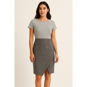 NWT LOFT Women Round Neck Speckled Tweed Sheath Dress Short Sleeve Gray Size 10